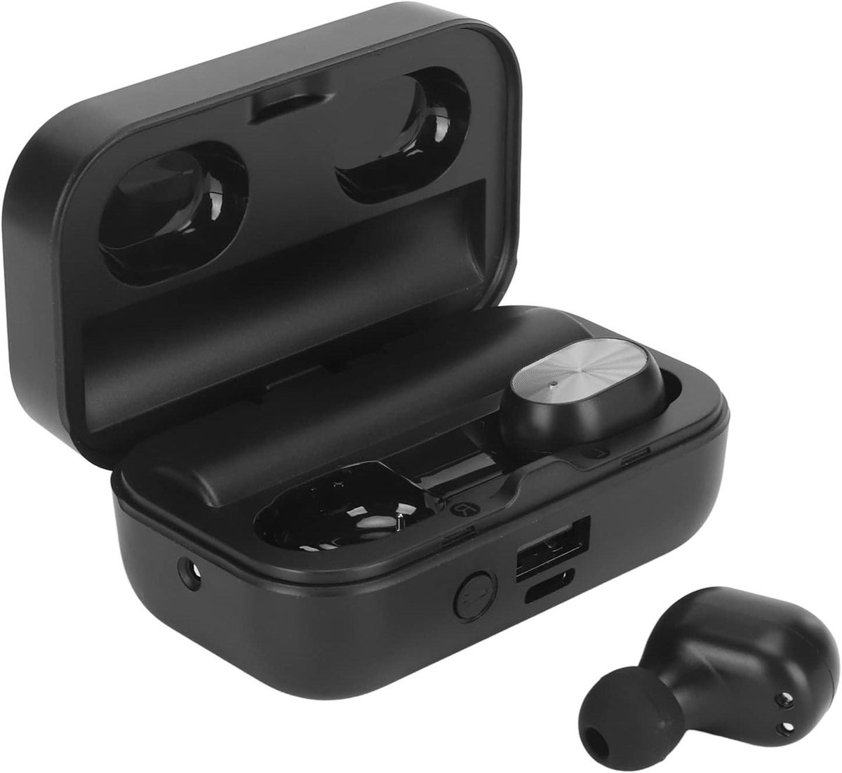 Allecto Plus - Oordopjes Bluetooth Vertaalapparaat voor Taalvertalers - Draadloos Oplaadetui - Stemvertaler - Zaklamp - Muziekoproep - 144 Talen - Online - Simultaan - Nederlandstalige APP - BLACK