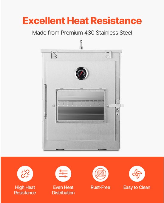 Opvouwbaar Kampeerfornuis Van Roestvrij Staal, Draagbaar Buitenfornuis met 3-Traps Grill, Geïntegreerde Handgreep en Thermometer, Geschikt voor Houtvuur en Propaangasfornuizen voor Bakken en Koken in de Buitenlucht van Merkloos — afbeelding 5