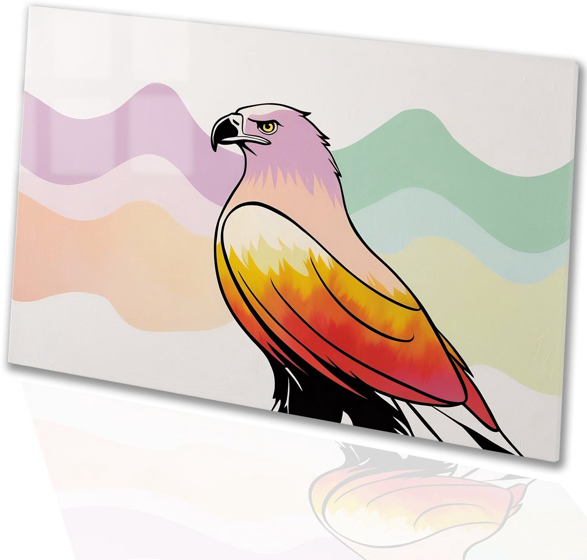 Kleurrijke adelaar met golvende achtergrond - Vogel glas schilderij - Kunst adelaar - Pop Art - Acrylglas schilderijen - Wanddecoratie slaapkamer - acrylglas 75x50 cm