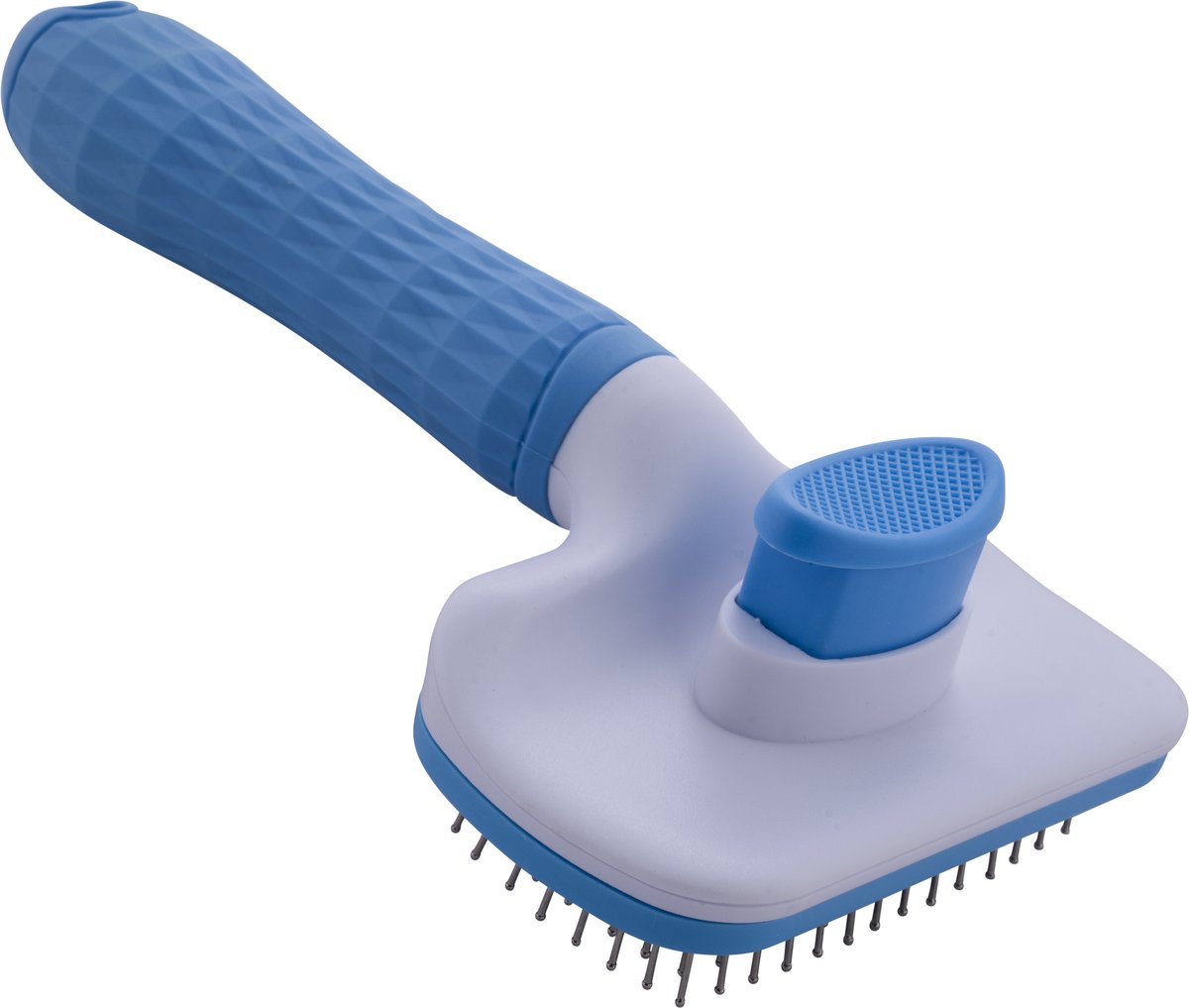Zelfreinigende Honden- & Kattenborstel – Slicker Ontklitborstel met Drukknop – Anti-Klit Vachtverzorging – Borstel tegen Verharen – Ergonomisch – Voor Lang- & Korthaar – Blauw