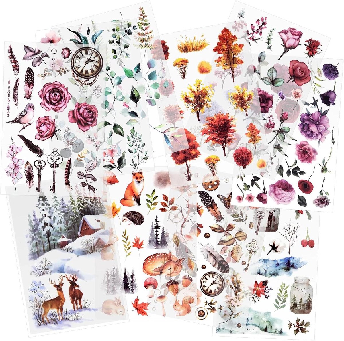 Inovra Plus - Rub on Vellen voor Scrapbooking en DIY Decoratie - Bloem en Plant Stickers met Transfer Sticker - Scrapbook Stickers voor Journals en Album - Forest Design