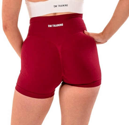 Dames sportshort high waist met V-shape taille - naadloos & shaping effect - squatproof en stretchy - yoga, pilates en fitness - DM Training Just Me Short (bordeaux) van DM Training — afbeelding 3