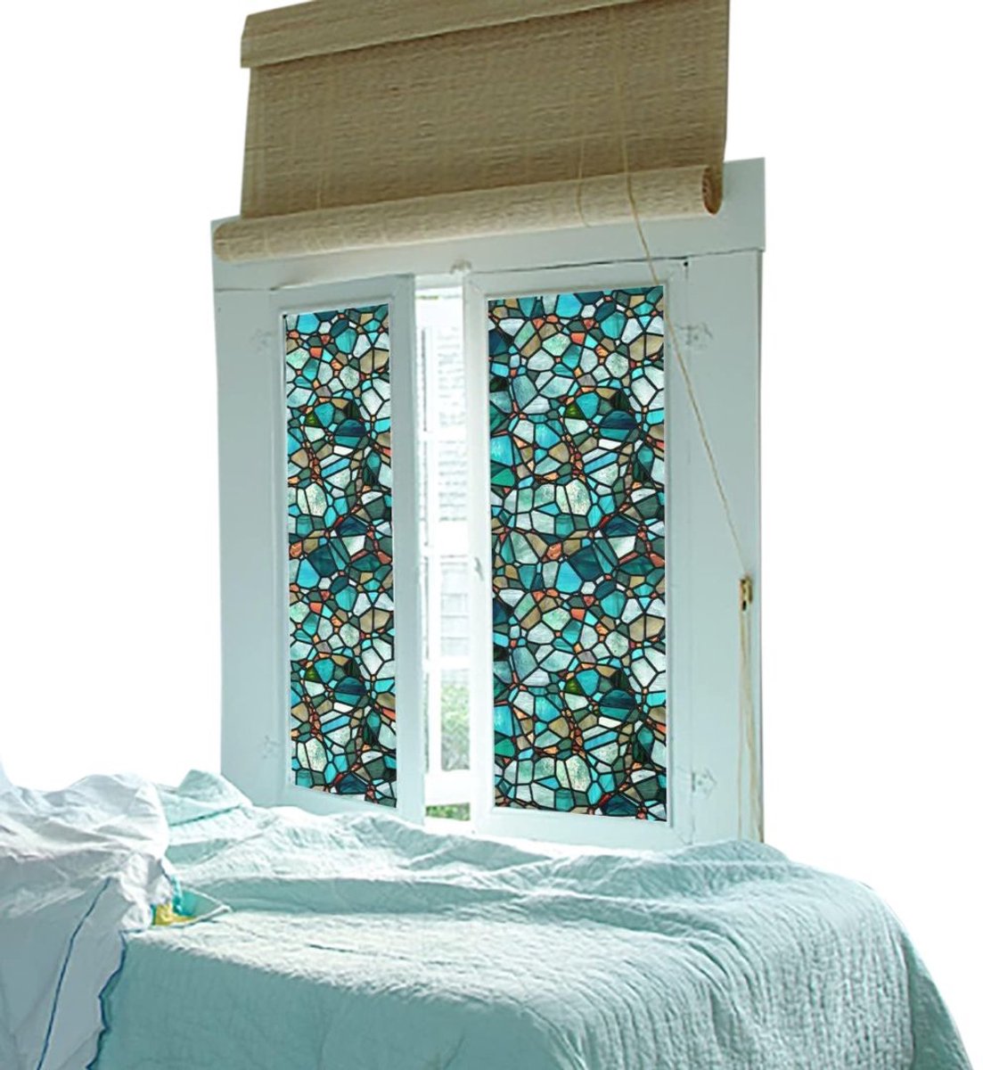 MKSS® Raamfolie Glas in Lood - Zelfklevend - Antieke Look - Groen