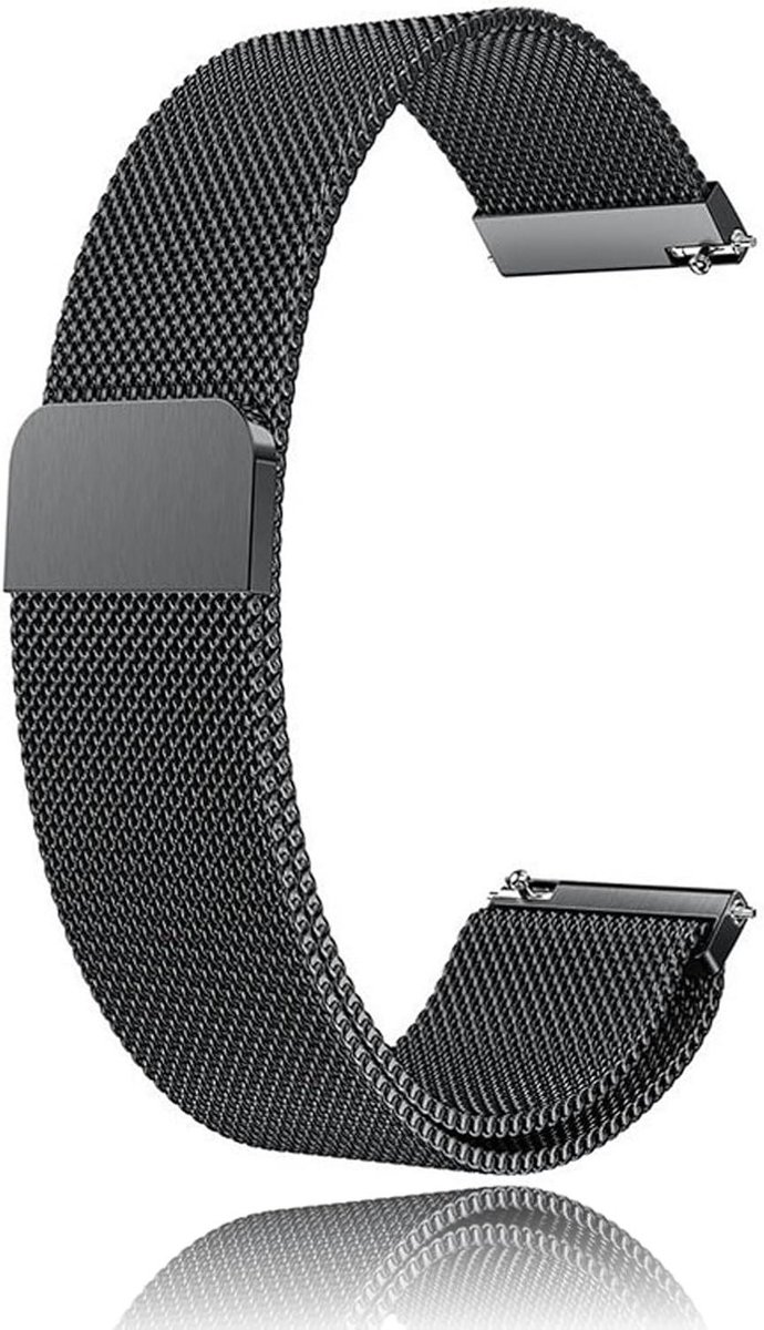 Allecto Plus - Zwarte Elastische Horlogeband 22 mm Armband met Snelsluiting en Magnetische Gesp van Roestvrij Staal - Vervangende Metalen Armband - Verstelbare Snelsluiting - Duurzaam Design