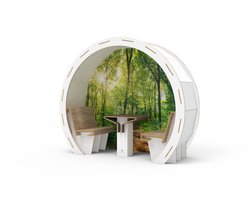 Kartonnen Beurswand - Duurzaam - 2 persoons Vergader box - Rond - Zitruimte - Pop-up Beursstand - Werkruimte - Bee Connect