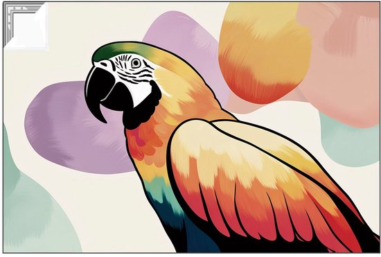 Kleurrijke papegaai met abstracte vormen - Papegaai ArtFrame schilderijen - Decoratie ArtFrame dieren - Digital Art - Doek met frame - Klassieke muurornamenten - artframe 45x30 cm