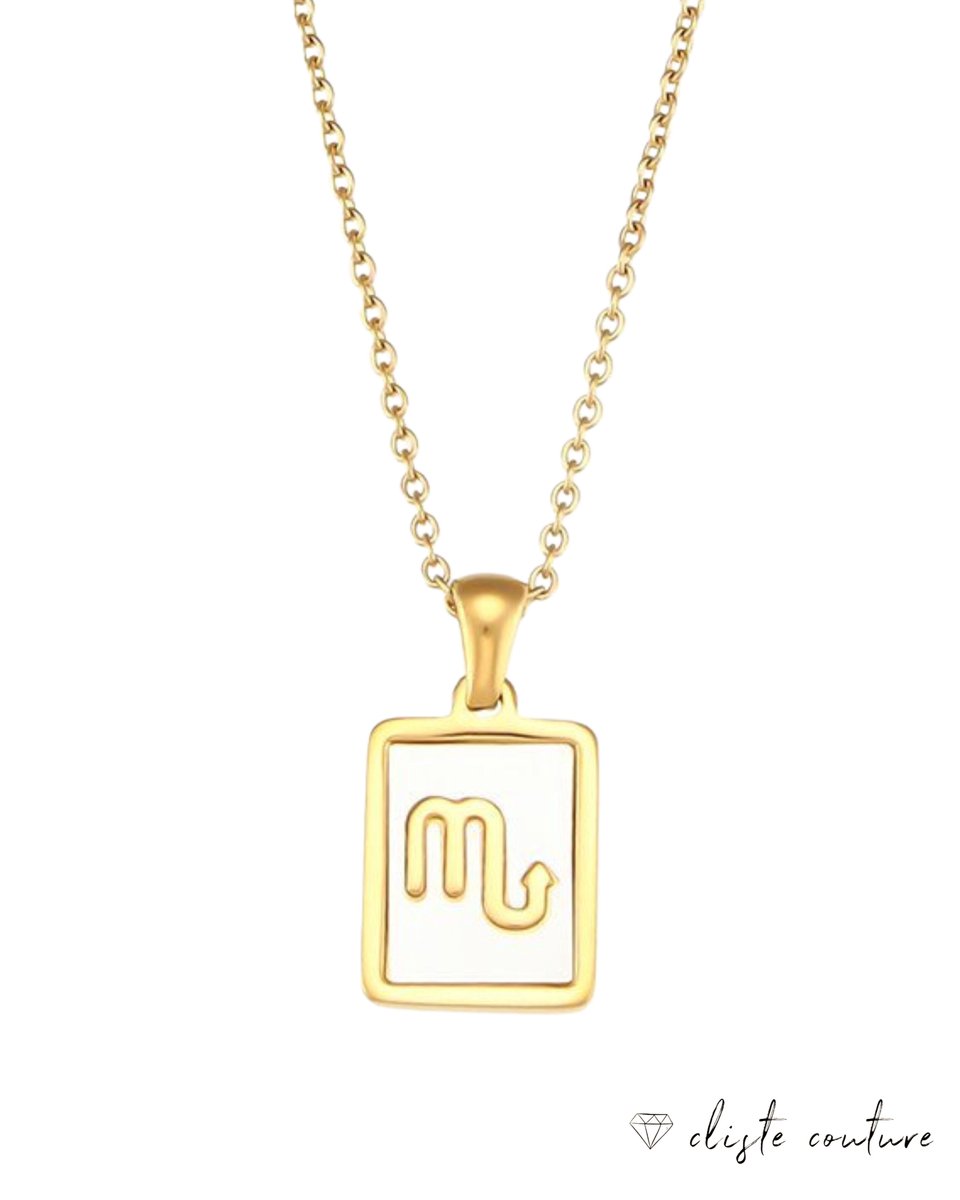 Cliste Couture - Stars Sterrenbeeld Ketting met Schelp Schorpioen / Scorpio - Stainless Steel met Goud Verguld - 45cm Ketting met Zodiac Hanger - Inclusief Cadeau Verpakking