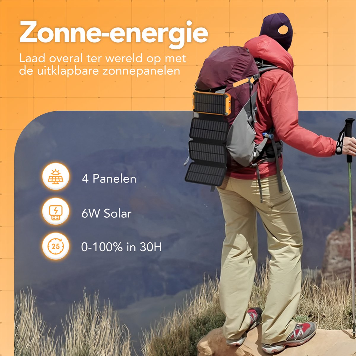 Tech Solar Powerbank 26800 mAh met Ingebouwde Kabels - afbeelding 2
