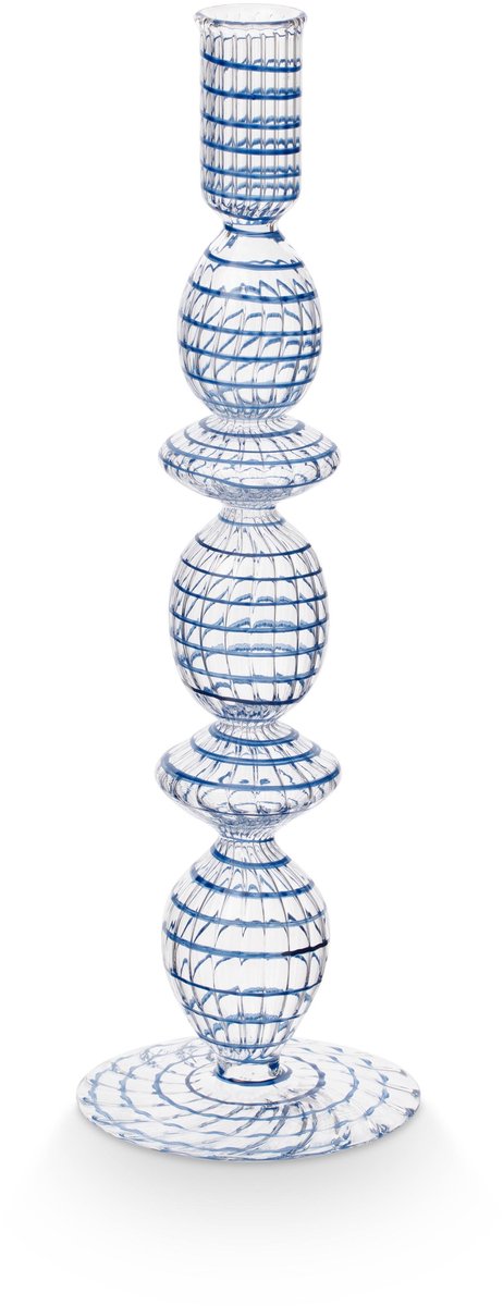 Pip Studio Kandelaar Swirl - Kaarsenhouder van Glas - Donkerblauw - 28cm