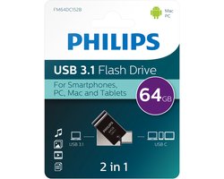 Philips USB stick 3.1 64GB - 2-in-1 - USB-C en USB-A - draaikapje - lezen tot 180 MB/s