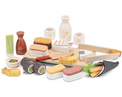 foto van Woet® Houten Sushi Speelset - 30-delig Japans Rollenspel Speelgoed - Inclusief Stokjes, Sojasaus en Serveerplank - FSC Speelgoedeten - Educatief Keukenspeelgoed - Vanaf 3 Jaar