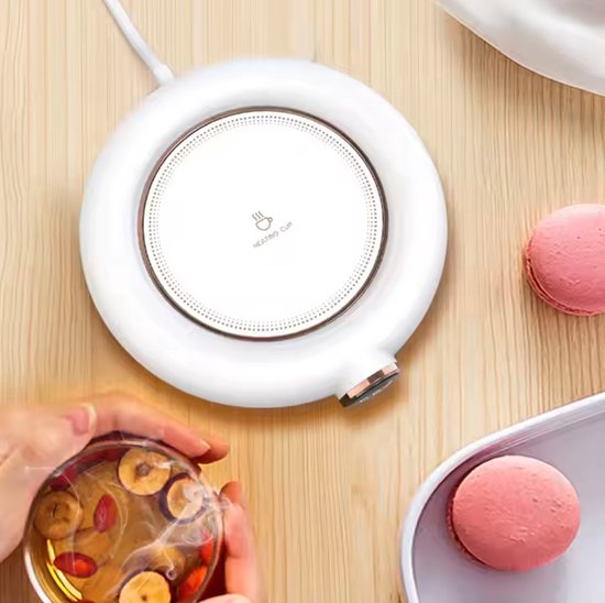 Warmhoudplaat voor mok of beker - Plaat om te verwarmen - Koffiekopverwarmer - Theebekerwarmer - Thermische warmhoudplaat - Warmhoudonderzetter - USB-koffiewarmer voor thuisgebruik op kantoor of op het bureau- Wit — afbeelding 4