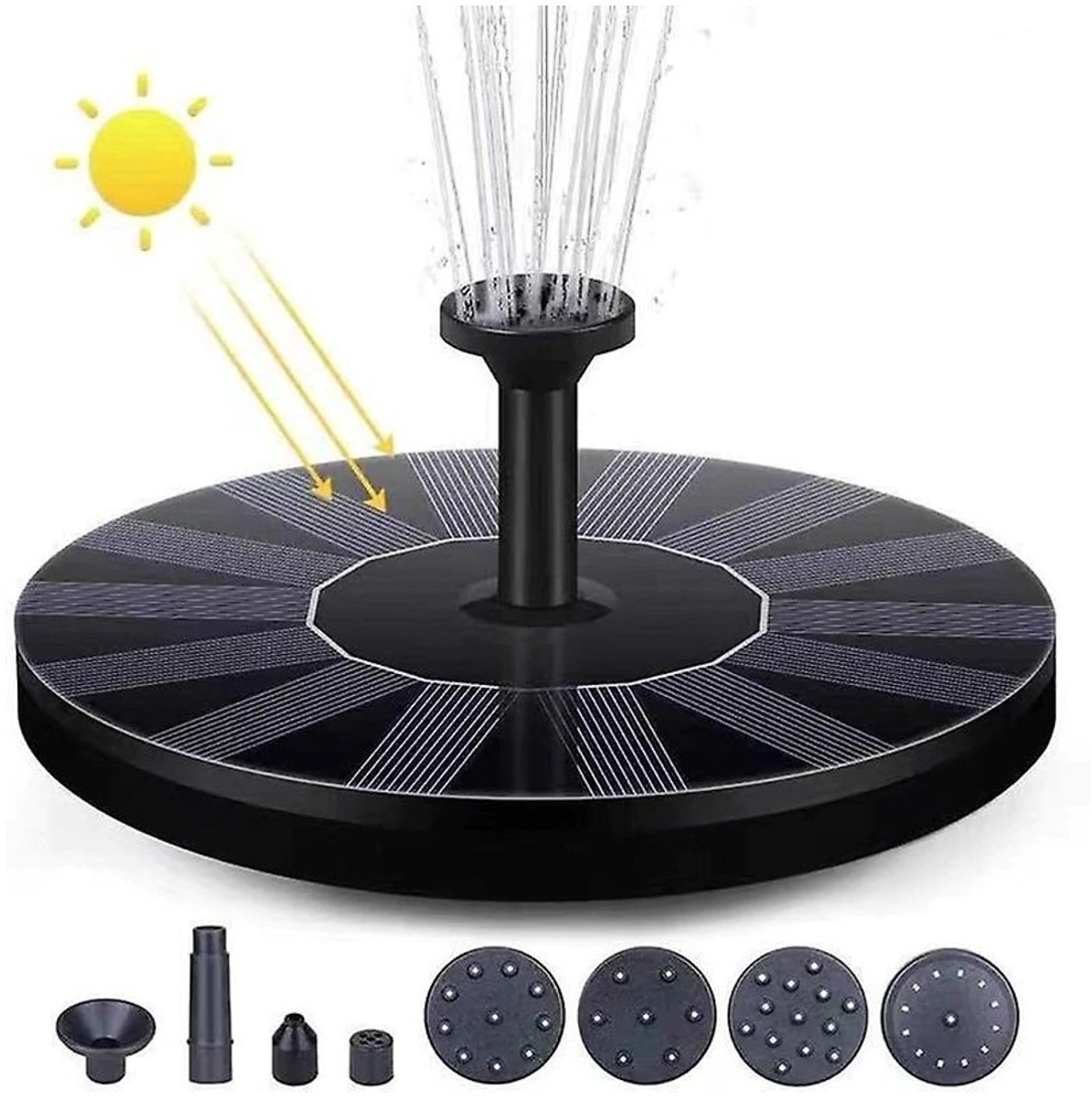 EXCITAT Fontein zonne energie - Fonteinpomp - Fontein tuin - 6 watersproei-effecten - Geschikt voor tuin, vijver, vogelvijver, waterornament