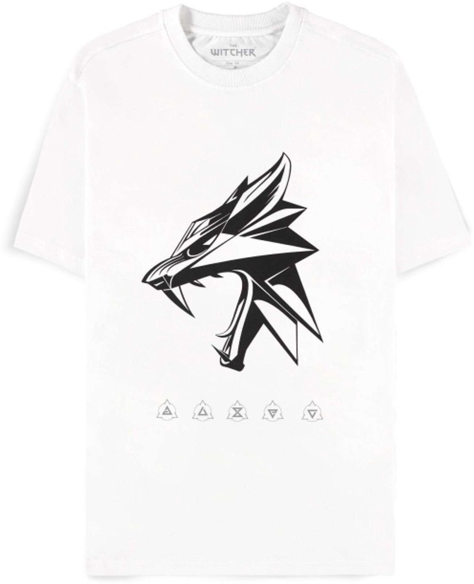 The Witcher - Wolf Head Heren T-shirt - 2XL - Wit