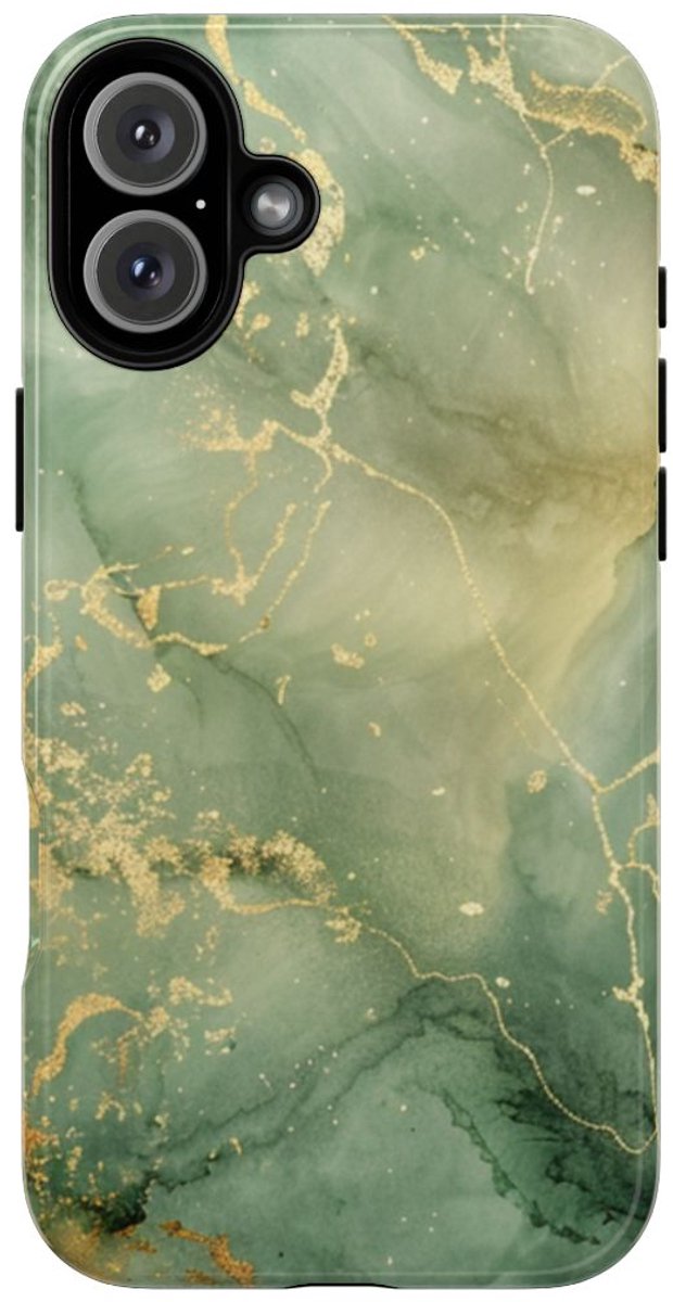 Groene en Gouden Marmer Abstract – Telefoonhoesje Geschikt voor iPhone 16 Plus