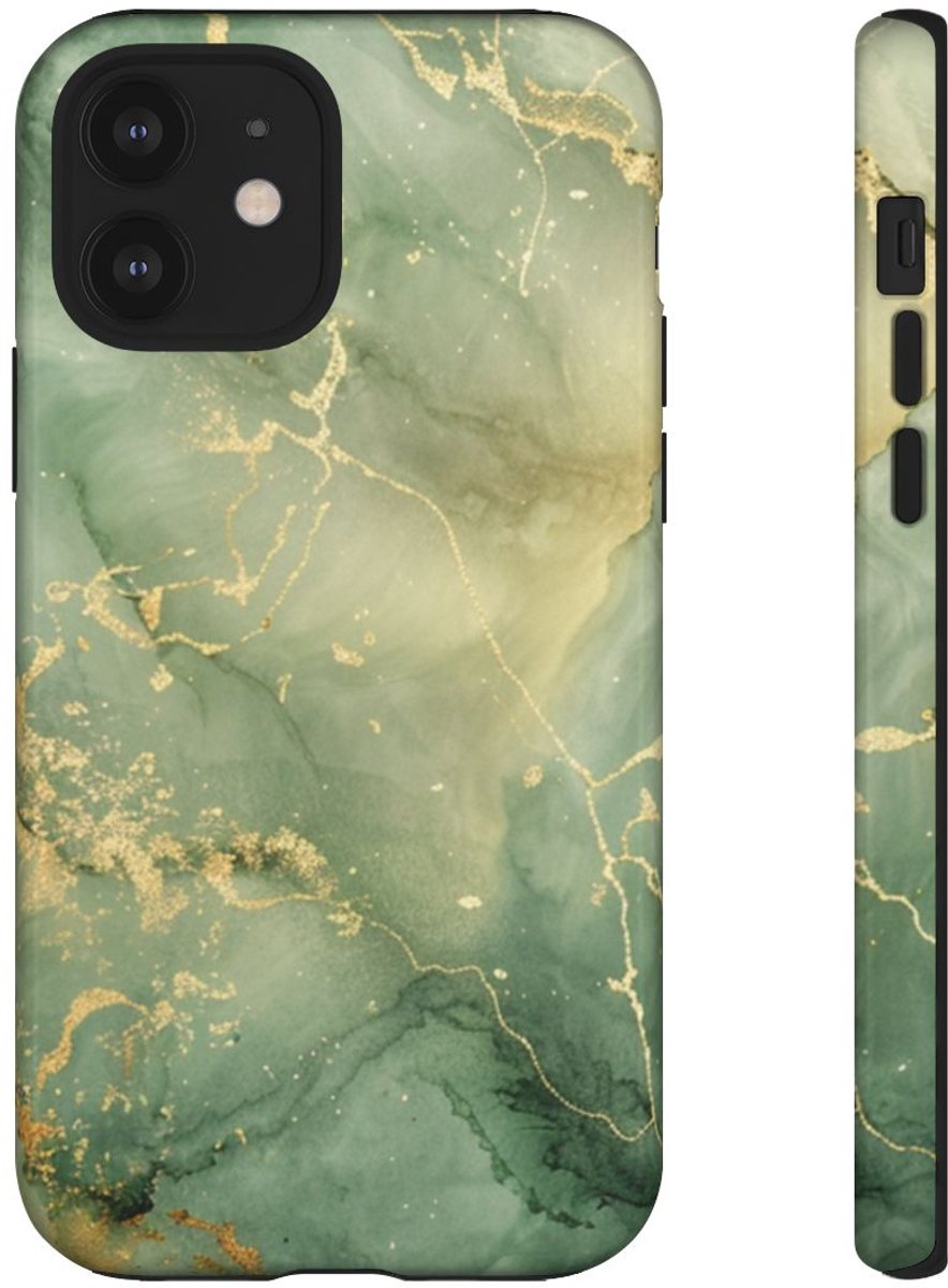 Groene en Gouden Marmer Abstract – Telefoonhoesje Geschikt voor iPhone 12