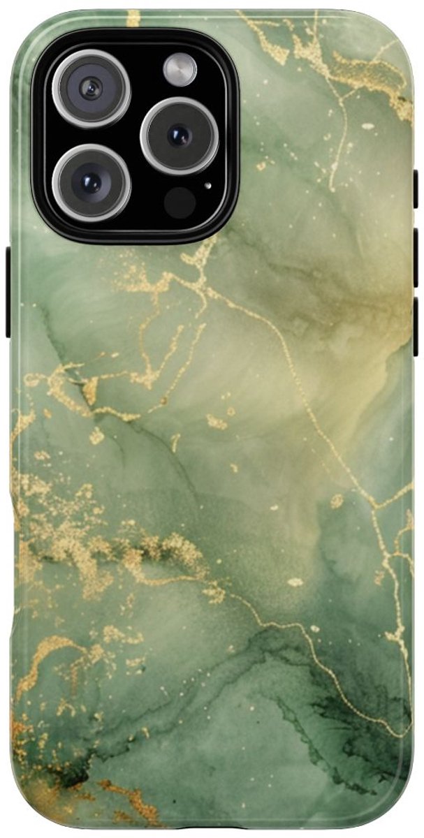 Groene en Gouden Marmer Abstract – Telefoonhoesje Geschikt voor iPhone 16 Pro Max