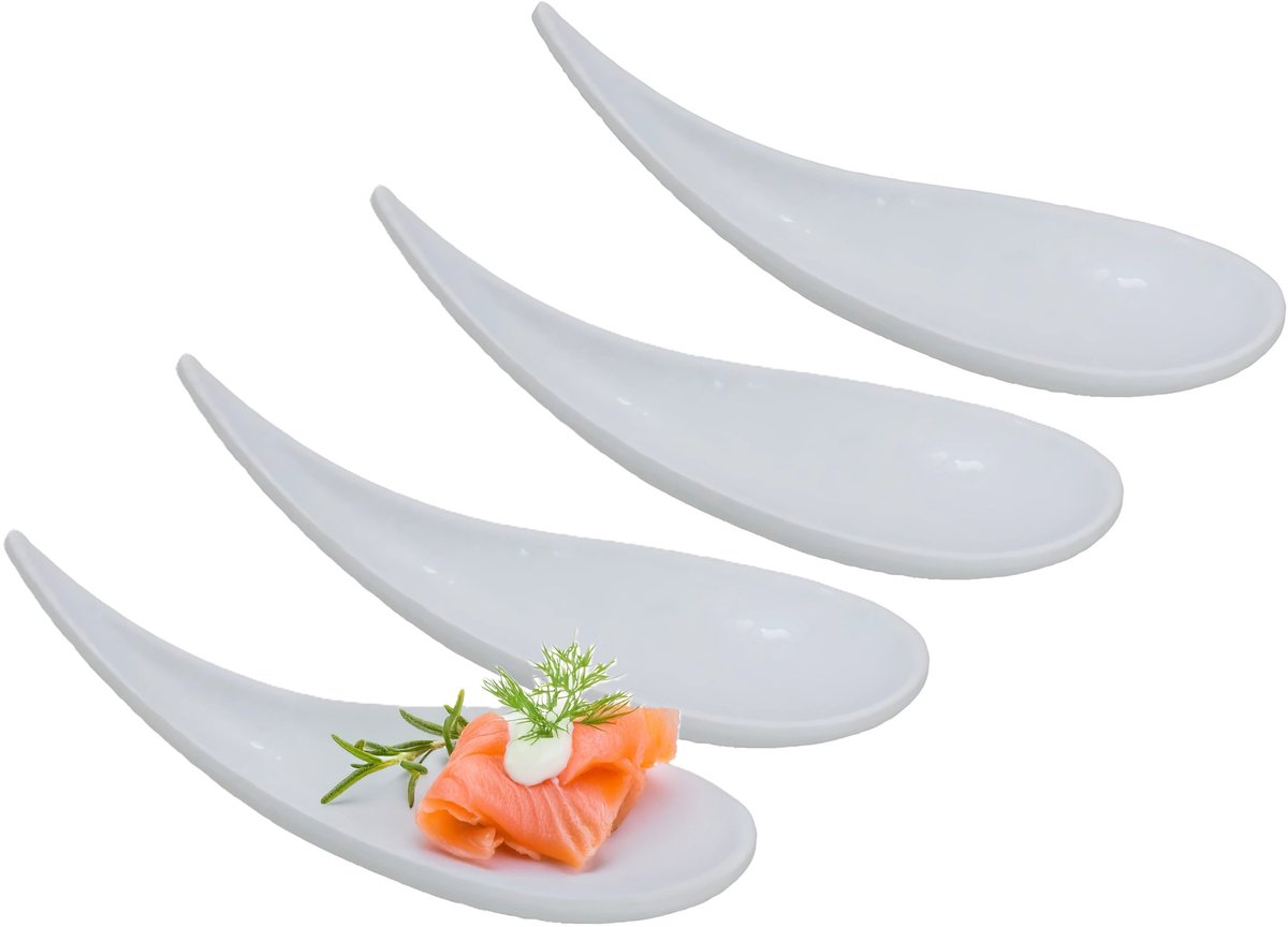 Gerimport Amuse/aperitief lepel set - hapjes/tapas - 6x stuks - wit - melamine