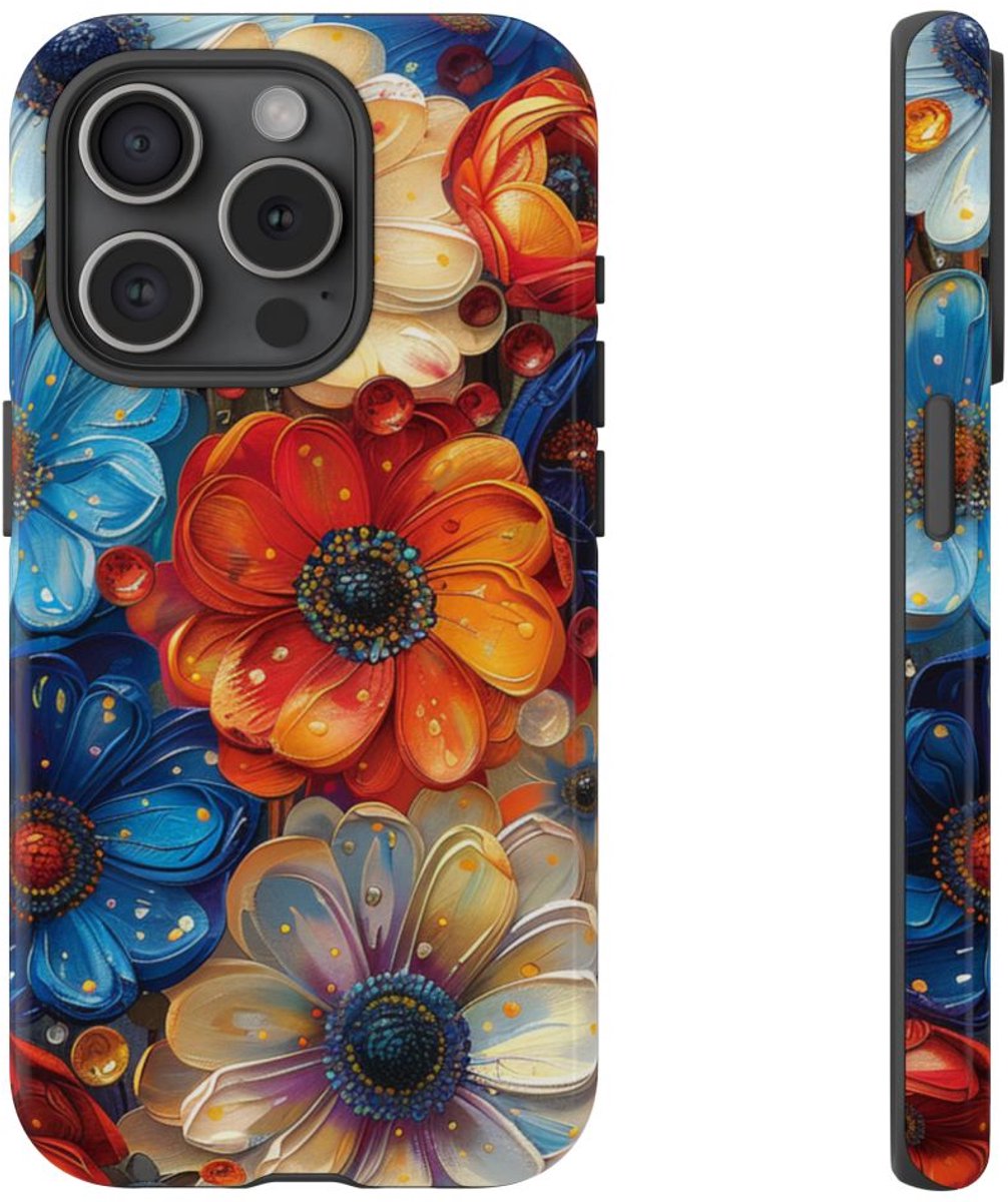 Levendig Abstract Bloemenpatroon – Telefoonhoesje Geschikt voor iPhone 15 Pro
