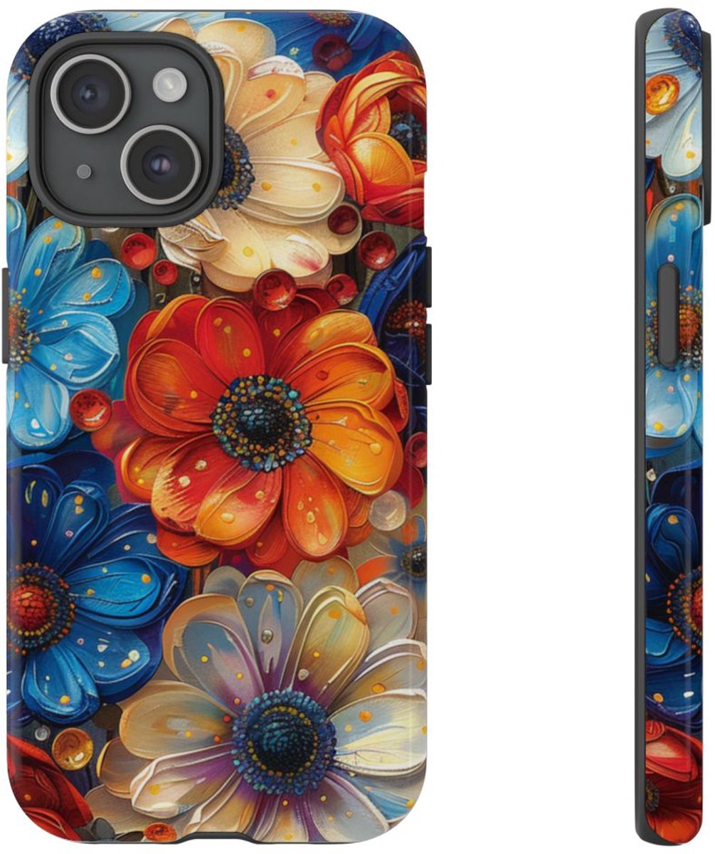 Levendig Abstract Bloemenpatroon – Telefoonhoesje Geschikt voor iPhone 15