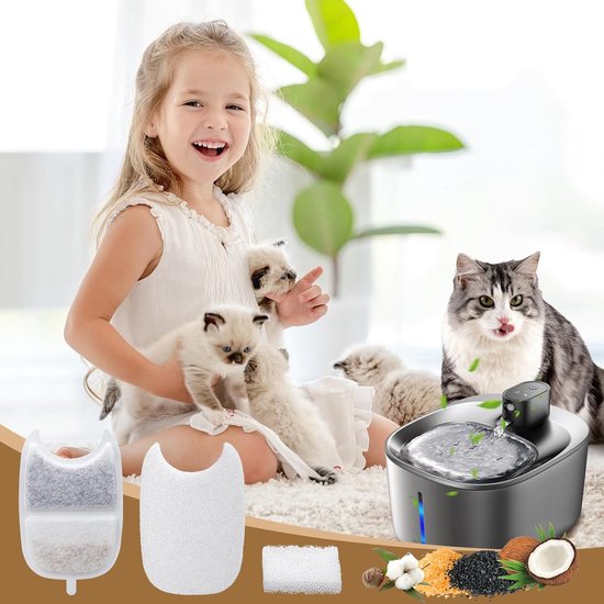 FEELNEEDY 6 Stuks Filterelement voor 4L Draadloze Kattenfontein, Katoenen Actieve Kool en Hars Vervangingsfilters met 4 Filtratie