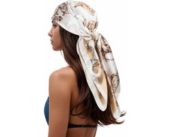 Dames hoofddoek, zijden sjaal, gepubliceerd, bedrukt, vierkante sjaal, dames hoofddoek, perfect als sjaal of modeaccessoire voor alle seizoenen, 90 cm, kleurrijk