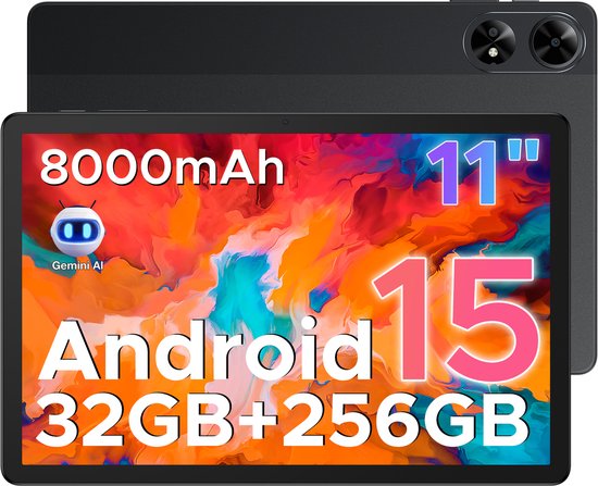 DOOGEE Tab G6+-Tablet-Android 15-11 inth FHD+ 90Hz- 4G LTE-32GB ROM+256GB ROM（2TB TF）-Unisoc T7280-8000mAh/18W-Dubbele luidsprekers-Widevine L1-Face ID-Zwart