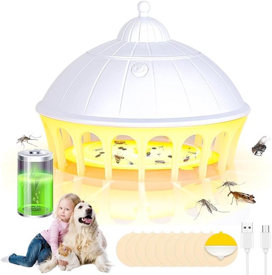 Viitech 1 Pack vlooienval met 10 vangstickers, USB oplaadbare elektrische vlooienmoordenaar met warm en paars licht, ongediertebestrijding binnen en buiten, niet-giftige vlooienvanglamp, natuurlijke