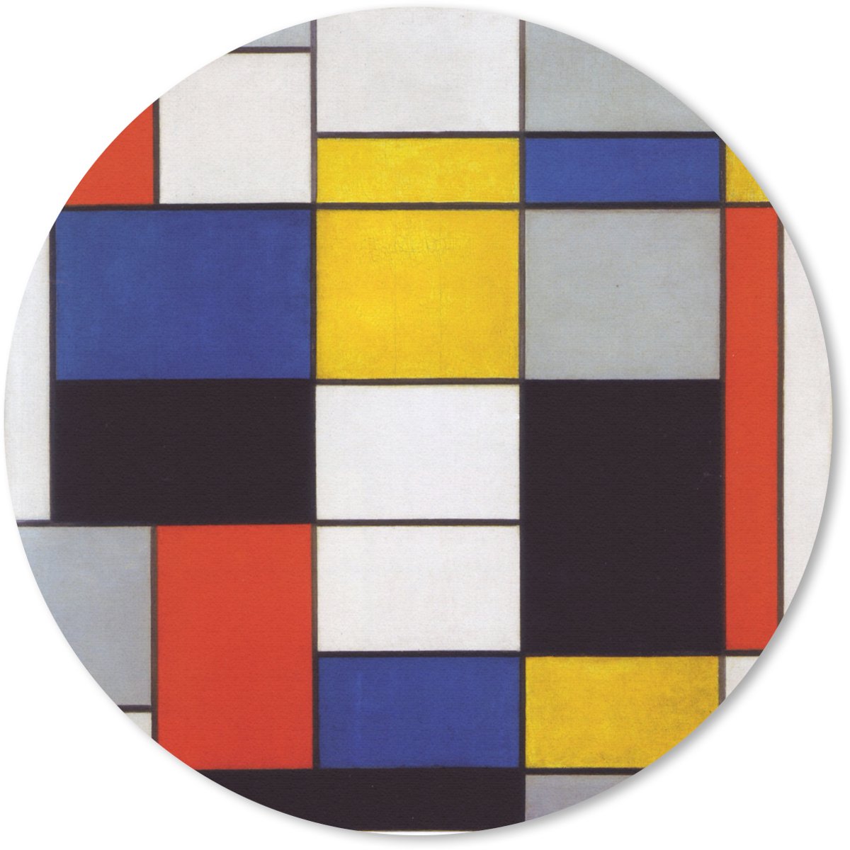 Muismat rond 40x40 cm - Mousepad Compositie A - Piet Mondriaan - Ronde muismatten