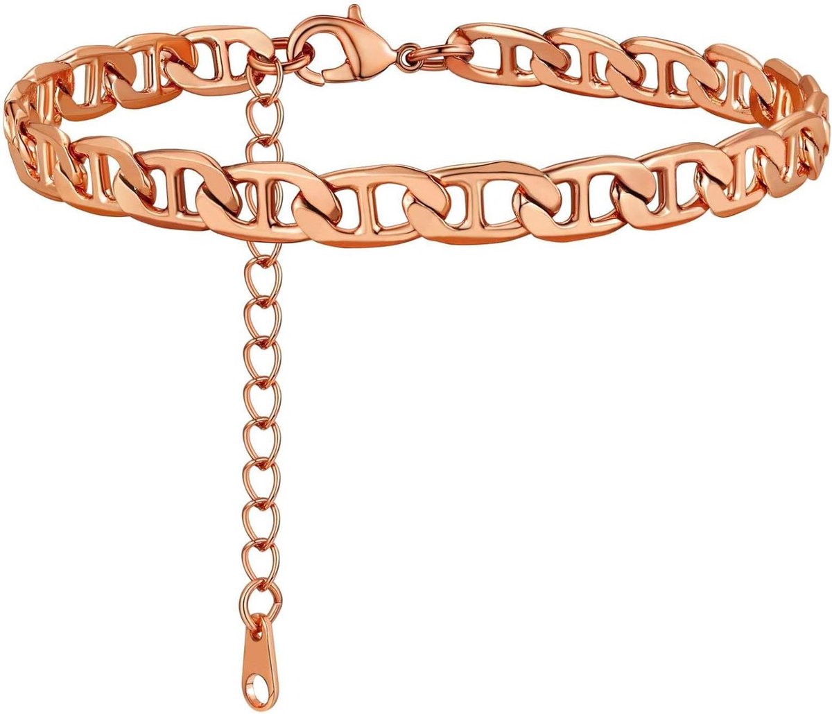 Rose Gold Enkelband Armband Platte Mariner Ketting 6mm - Trendy Enkel Sieraden voor Zomer Sandalen