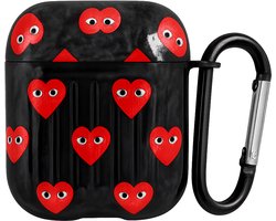 Shieldcase Heart Eyes beschermhoes geschikt voor Apple Airpods 1 / 2 case - hoesje voor koptelefoon - ultieme bescherming - hartjespatroon - rode hartjes - zwart