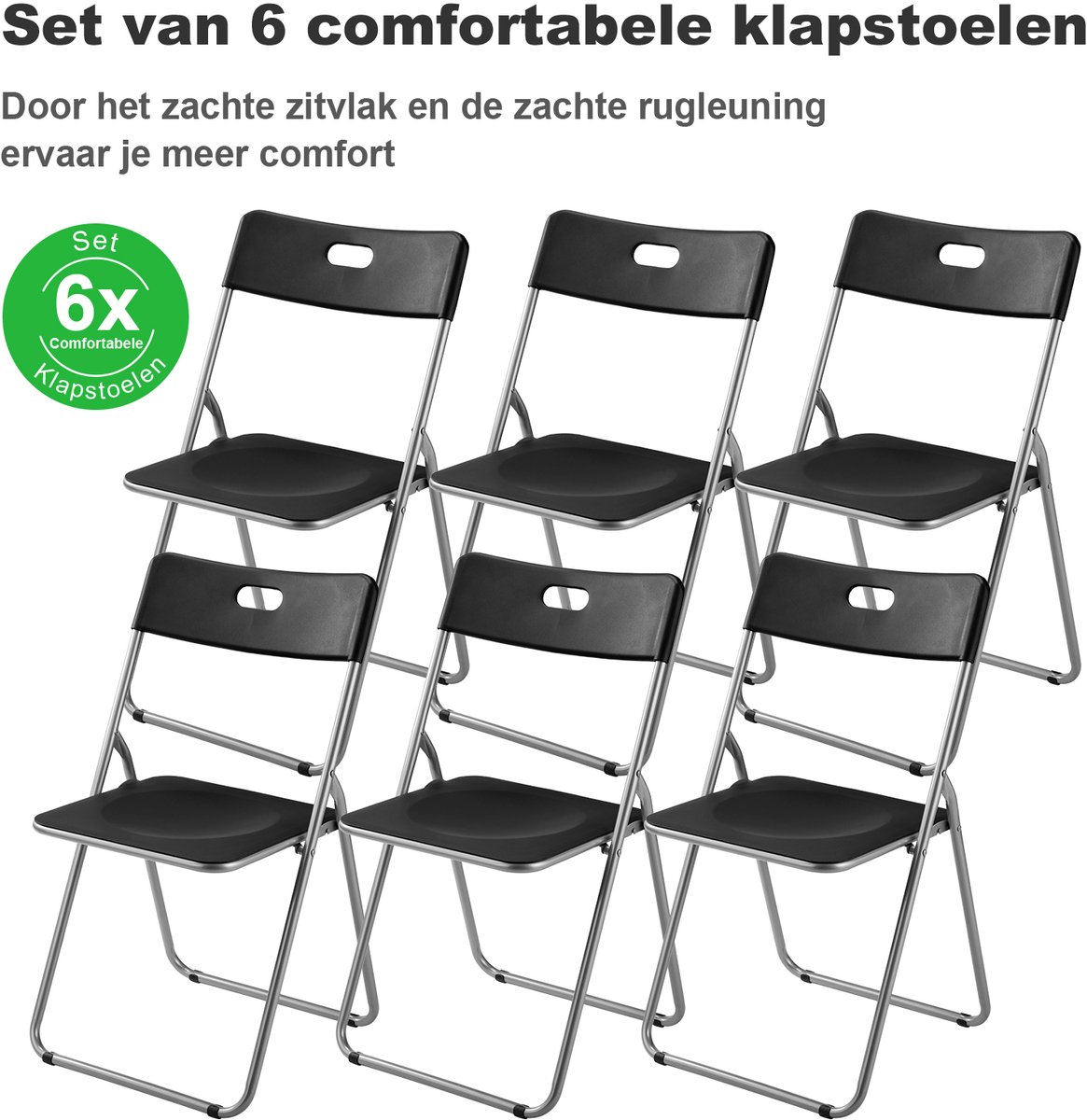 Bardi 6 Delige Klapstoelenset – Vouwstoelenset Stevige Kwaliteit, Weersbestending, 100KG Belastbaar. 44 x 45 x 79 cm. – ZWART