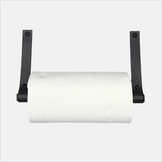 Foto: Lgz leren keukenrolhouder zwart rolhouder zwart metaal inclusief schroeven 18x30cm leder