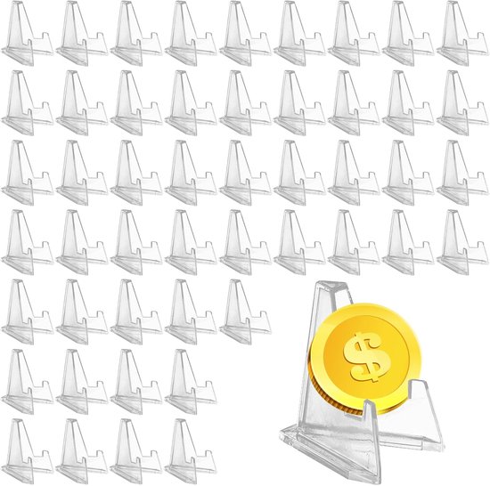 50 stuks acryl kaarthouders: 57MM transparante acryl standaard, munthouderstandaard verstelbaar, kaarthouder voor kaartkunststof ezels, voor het tentoonstellen van munten, zakhorloges, medailles