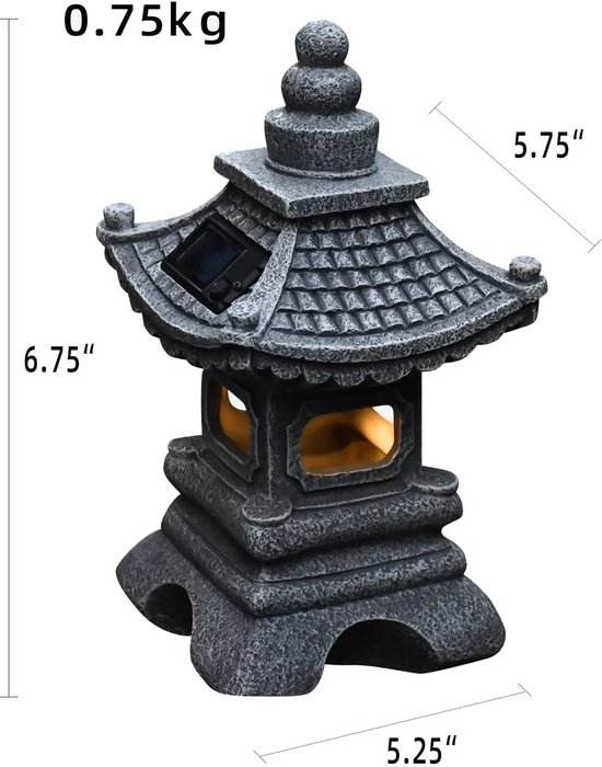 Zonnepagode lantaarn, 25,9 cm hars Japanse tuin pagode standbeeld, waterdichte zen tuin pagode lantaarn decor voor terras landschap balkon (Pagoda-1