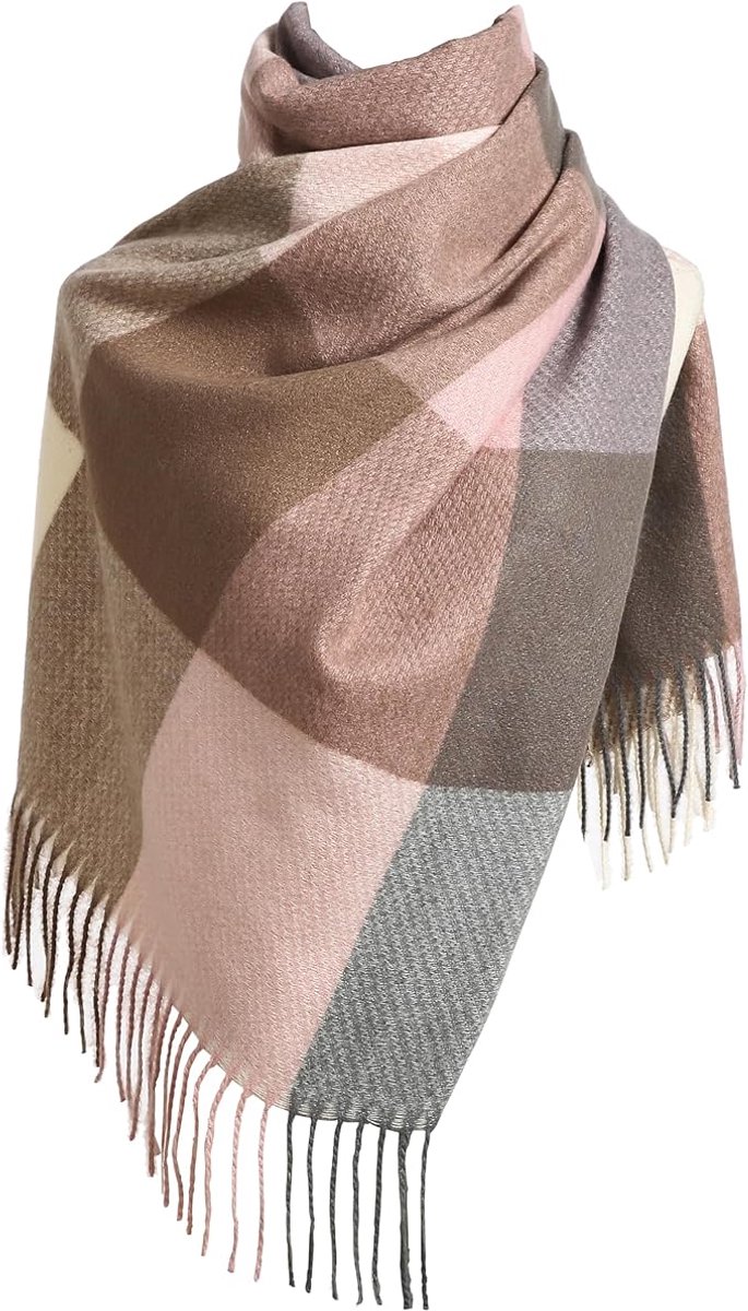 Dames Sjaal Winter Tartan Wrap Lange Swirl Kwastjes Sjaal Dames Warme Sjaal