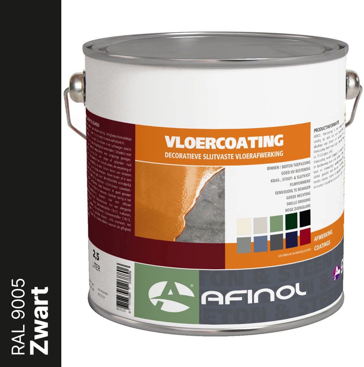 Afinol Vloercoating Zwart (RAL 9005) 2,5 liter