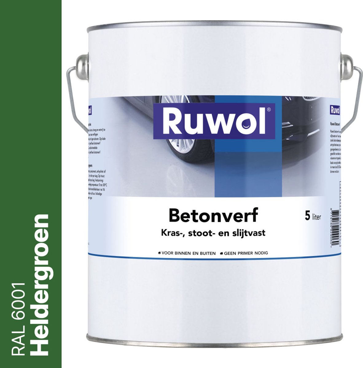 Ruwol Betonverf Heldergroen (RAL 6001) 5 liter - Voor binnen en buiten - Alle kleuren - Kras-, stoot- en slijtvaste verf voor beton en steen - Betonverf voor buiten