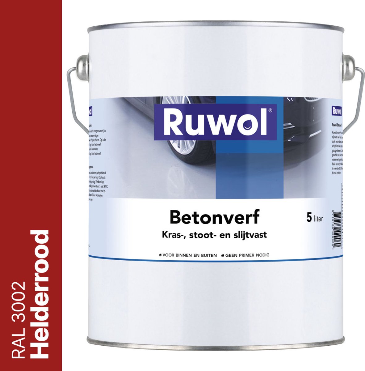 Ruwol Betonverf Helderrood (RAL 3002) 5 liter - Voor binnen en buiten - Alle kleuren - Kras-, stoot- en slijtvaste verf voor beton en steen - Betonverf voor buiten