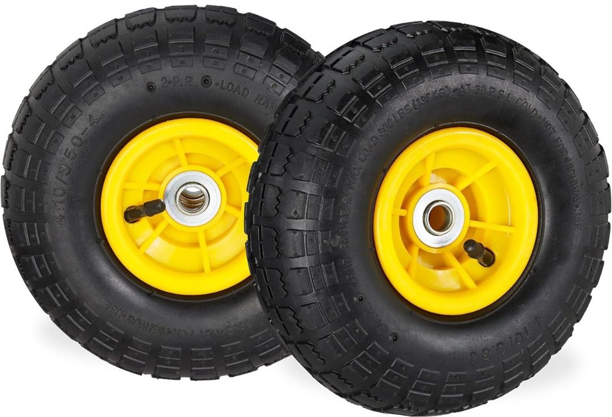 GTB® Steekwagenwielen - Steekwagen - Luchtband Rubber - Zwart en Geel - 9cm x 26cm x 26cm