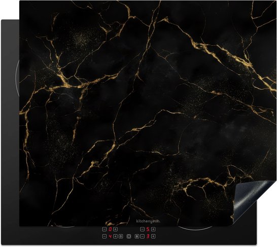 KitchenYeah® Inductie beschermer 60x52 cm - Marmer - Zwart - Goud - Klassiek - Kookplaataccessoires - Afdekplaat voor kookplaat - Inductiebeschermer - Inductiemat - Inductieplaat mat - Keuken decoratie - Kerstcadeau - Cadeau voor mannen & vrouwen