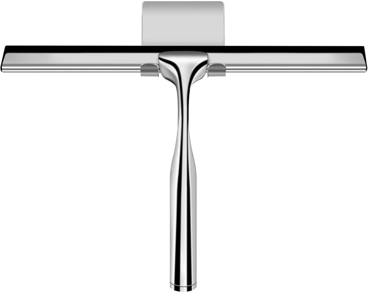 EXCITAT Douchewisser - RVS - Raamwisser - 25,5 cm met haak - Vervangbaar - Siliconen badkamerwisser - Geschikt voor glas, spiegels, tegels, keuken - Zilver