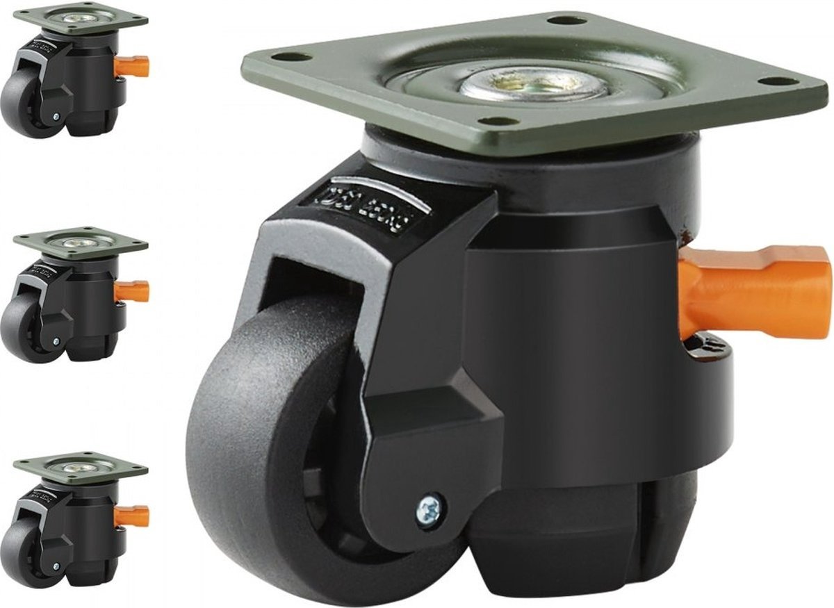 QPFO® Set van 4 Zwenkwielen – 50 mm – In Hoogte Verstelbaar – Zwaarlast Wielen – Nylon Nivelleerwielen – Draagvermogen 500 kg – Voor Meubels Werkbanken Planken