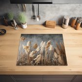 KitchenYeah® Inductie beschermer 60x52 cm - Droogbloemen - Beige - Grijs - Beton print - Kookplaataccessoires - Afdekplaat voor kookplaat - Inductiebeschermer - Inductiemat - Inductieplaat mat - Keuken decoratie