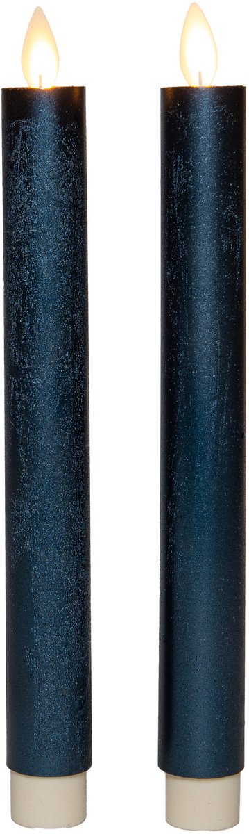 Anna's Collection LED dinerkaarsen - 2x stuks - metallic blauw - 23 cm - met afstandsbediening - kaarsen