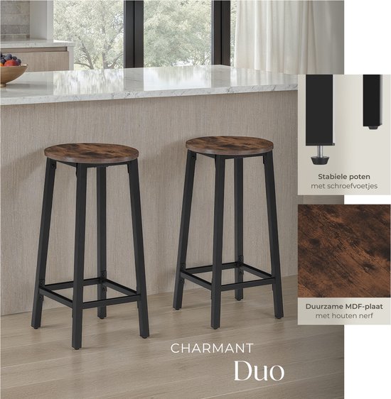 Set - Lot de 2 tabourets de bar "Corby" - industriel - marron foncé - 404332