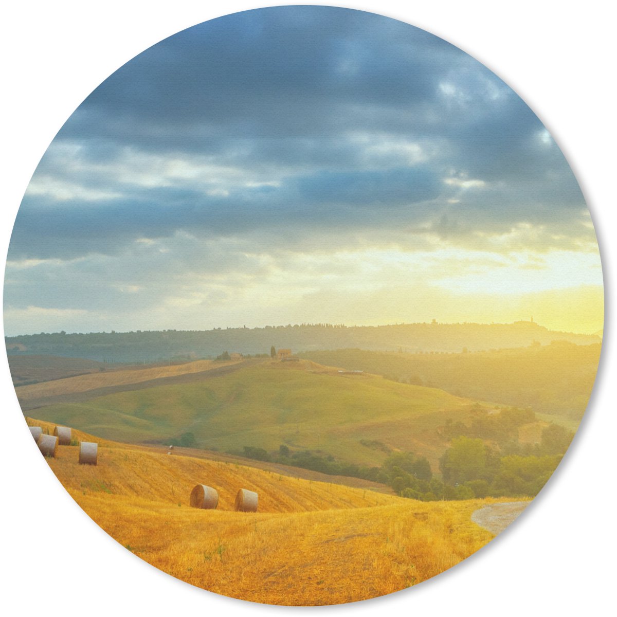 Muismat rond 20x20 cm - Mousepad Toscane - Hooibalen - Zon - Ronde muismatten