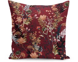De Groen Home BLOEM Sierkussen Velvet - 45x45 - Bordeaux - Inclusief binnenkussen - Fluweel