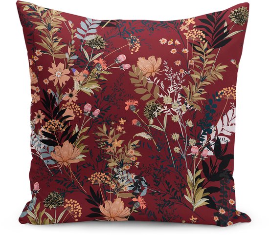De Groen Home BLOEM Sierkussen Velvet - 45x45 - Bordeaux - Inclusief binnenkussen - Fluweel