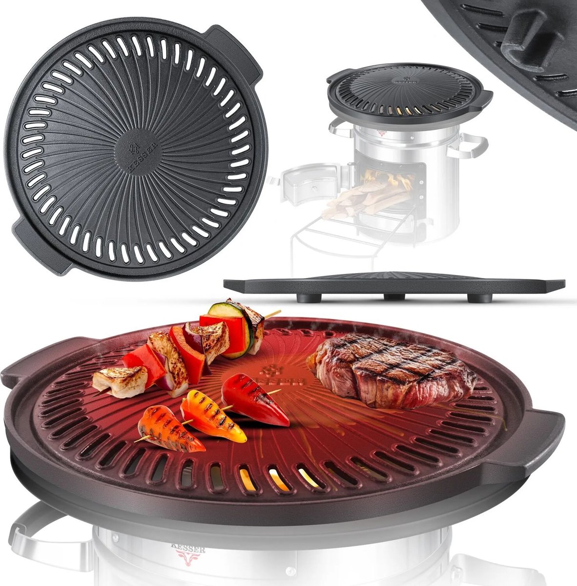 KESSER® Grillplaat voor raketkachel, gietijzeren grillplaat voor Dutch Oven BBQ raket houtkachel kamperen kampeerkachel kampeergrill
